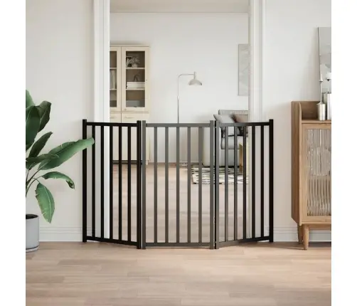 Suņu Vārti, Salokāmi, 3 Paneļi, Melni, 150 Cm, Egles Masīvkoks Vidaxl