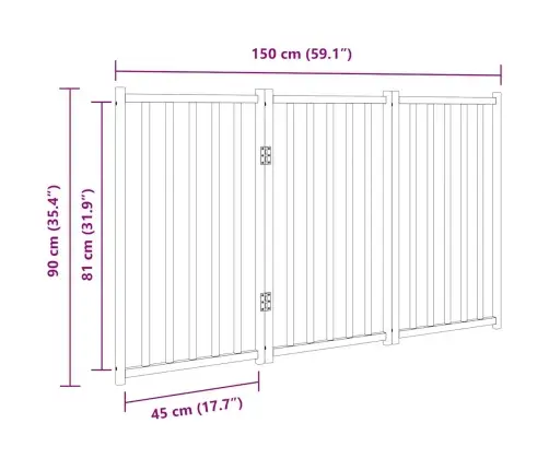 Suņu Vārti, Salokāmi, 3 Paneļi, Melni, 150 Cm, Egles Masīvkoks Vidaxl