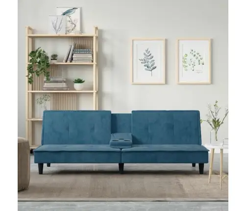 Dīvāngulta Ar Glāžu Turētājiem, Zils Samts Vidaxl