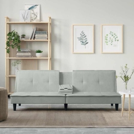 Sofa-Lova Su Puodelių Laikikliais, Šviesiai Pilka, Aksomas