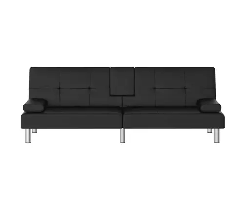 Dīvāngulta Ar Glāžu Turētājiem, Mākslīgā Āda, Melna Vidaxl