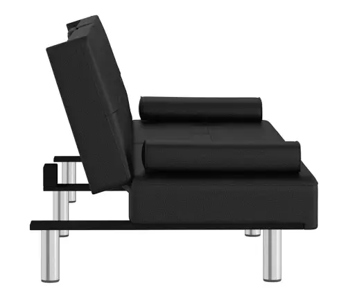 Dīvāngulta Ar Glāžu Turētājiem, Mākslīgā Āda, Melna Vidaxl