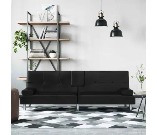 Dīvāngulta Ar Glāžu Turētājiem, Mākslīgā Āda, Melna Vidaxl