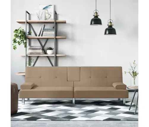 Dīvāngulta Ar Glāžu Turētājiem, Mākslīgā Āda, Kapučīno Krāsa Vidaxl