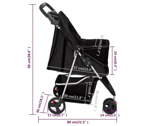 Sulankstomas Vežimėlis Šunims, Juodas, 80X46X98cm Audinys