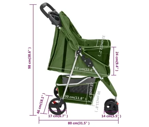 Kokkupandav Koerakäru, Roheline, 80 X 46 X 98 cm Oxford Kangas