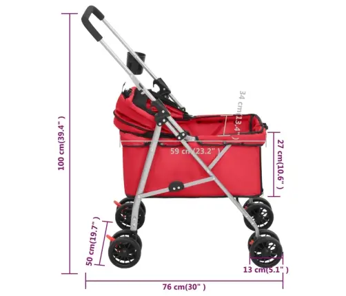 Saliekami Suņu Ratiņi, 76X50X100 Cm, Oksfordas Audums, Sarkani Vidaxl