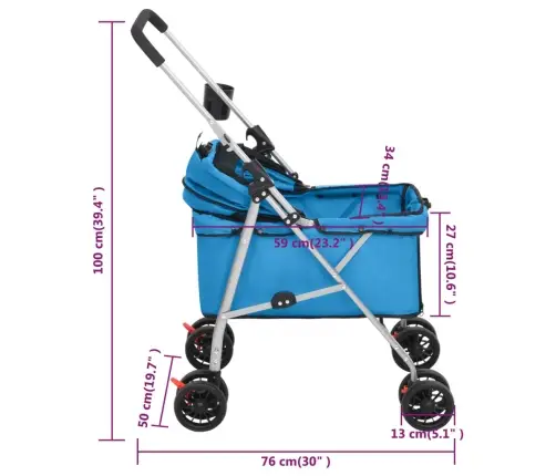 Sulankstomas Vežimėlis Šunims, Mėlynas, 76X50X100cm Audinys