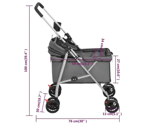 Saliekami Suņu Ratiņi, 76X50X100 Cm, Oksfordas Audums, Pelēki Vidaxl