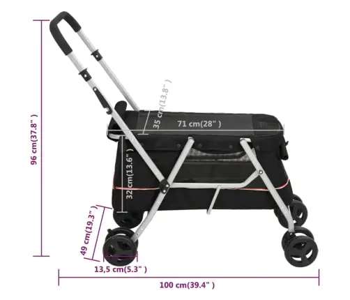 Sulankstomas Vežimėlis Šunims, Juodas, 100X49X96cm Audinys