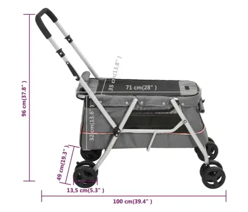 Sulankstomas Vežimėlis Šunims, Pilkas, 100X49X96cm Audinys