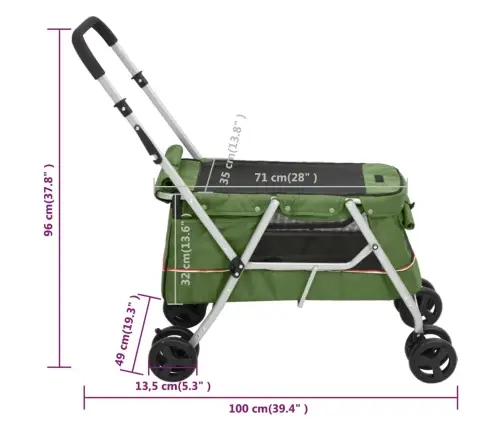 Saliekami Suņu Ratiņi, Zaļi, 100X49X96 Cm, Lina Audums Vidaxl