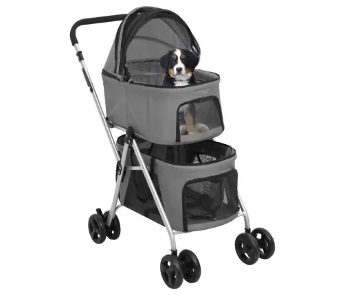 Vežimėlis Šunims, 2 Aukštų, Pilkas, 83X48X97cm Audinys