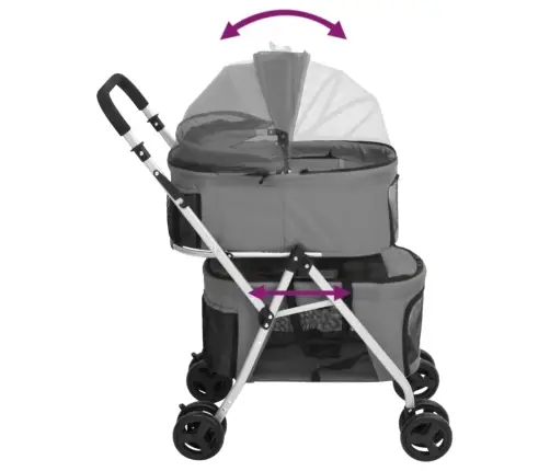 Vežimėlis Šunims, 2 Aukštų, Pilkas, 83X48X97cm Audinys