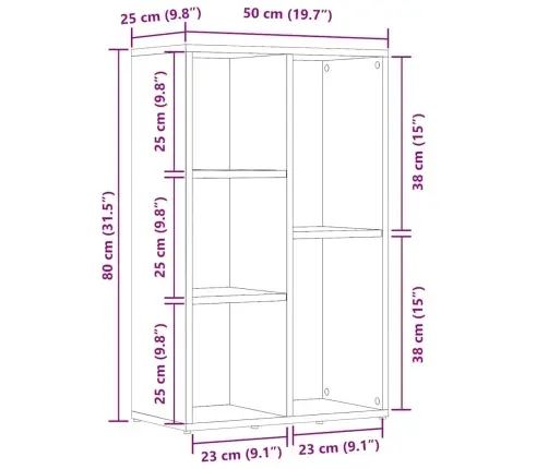 Knygų/Šoninė Spintelė, Pilka Ąžuolo, 50X25X80cm Mediena