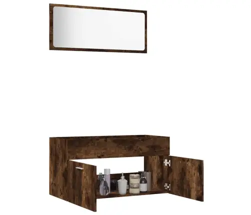 Vonios Baldų Komplektas, 2 Dalių, Dūminio Ąžuolo, Mediena