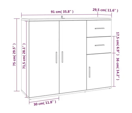 Kumode, Ozolkoka Krāsa, 91X29,5X75 Cm, Inženierijas Koks Vidaxl