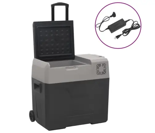 Aukstumkaste Ar Ritenīšiem Un Adapteri, 50 L, Melna, Pelēka Vidaxl
