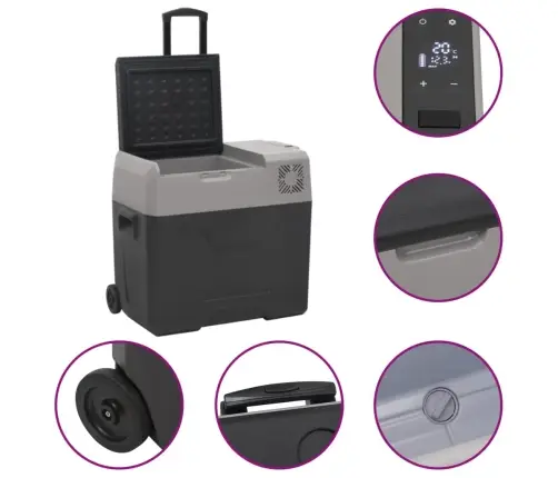 Aukstumkaste Ar Ritenīšiem Un Adapteri, 50 L, Melna, Pelēka Vidaxl