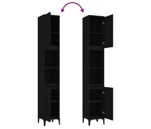 Vonios Kambario Spintelė, Juoda, 30X30X190cm Apdirbta Mediena