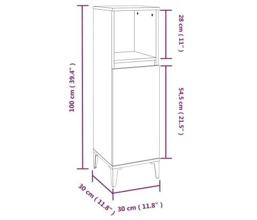 Vannitoakapp, Hall Sonoma Tamm, 30 X 30 X 100 cm Tehispuit