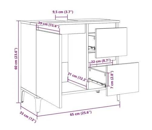 Vonios Kambario Spintelė, Balta, 65X33X60cm Apdirbta Mediena