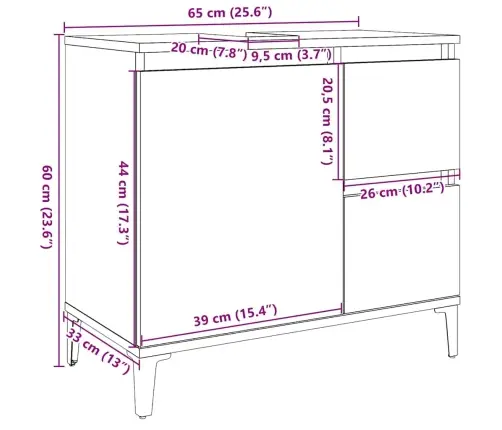 Vonios Kambario Spintelė, Pilka Ąžuolo, 65X33X60cm Mediena