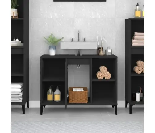 Izlietnes Skapītis, Melns, 80X33X60 Cm, Inženierijas Koks Vidaxl