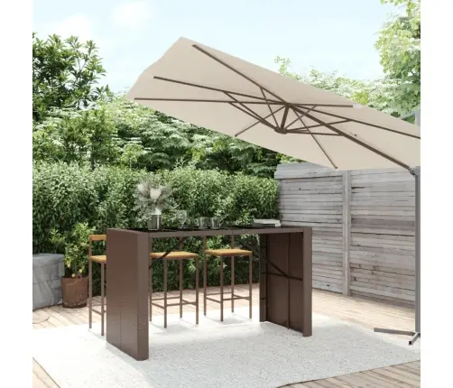 Stalas Su Stikliniu Stalviršiu, Rudas, 185X80X110cm Ratanas