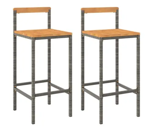 Baro Taburetės, 2Vnt., Pilkos, Poliratanas Ir Akacijos Masyvas