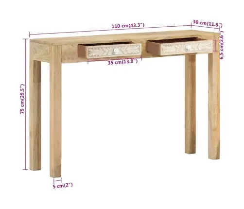 Konsoles Galdiņš, 110X30X75 Cm, Balsināts Mango Masīvkoks Vidaxl