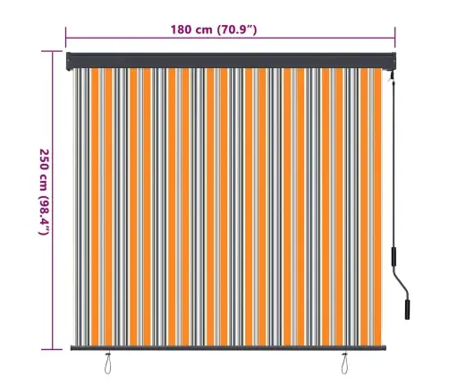 Āra Ruļļu Žalūzija Dzeltena Ar Zilu 180 X 250 Cm Audums Vidaxl