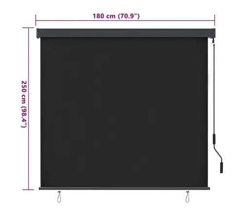 Āra Ruļļu Žalūzija Regulējams Antracīts 180 X 250 Cm Audums Vidaxl