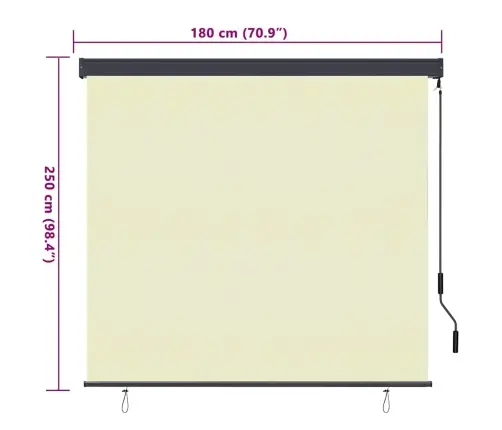 Āra Ruļļu Žalūzija Regulējams Krēmkrāsa 180 X 250 Cm Audums Vidaxl