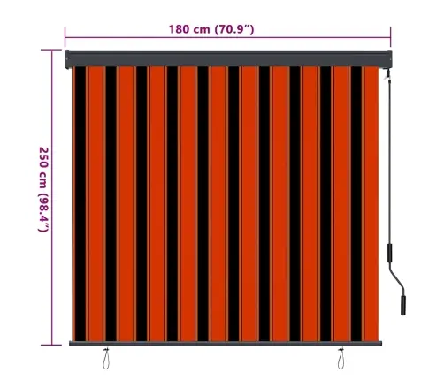 Välis Rulli Kardin Oranž Ja Valge 180 X 250 Cm Kangas
