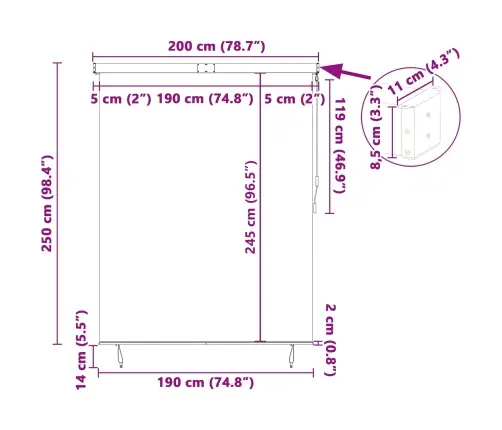 Āra Ruļļu Žalūzija Dzeltena Ar Zilu 200 X 250 Cm Audums Vidaxl