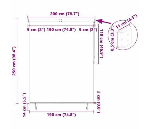 Āra Ruļļu Žalūzija Regulējams Krēmkrāsa 200 X 250 Cm Audums Vidaxl
