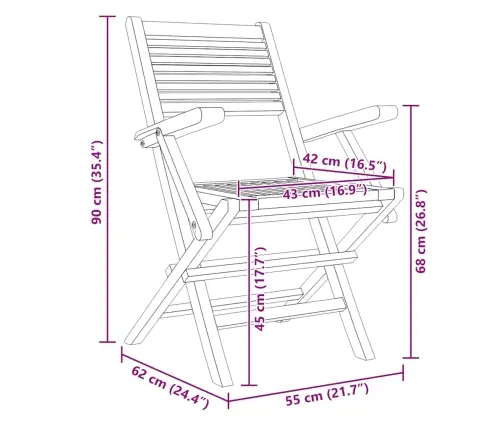Saliekami Dārza Krēsli, 2 Gab., 55X62X90 Cm, Masīvs Tīkkoks Vidaxl