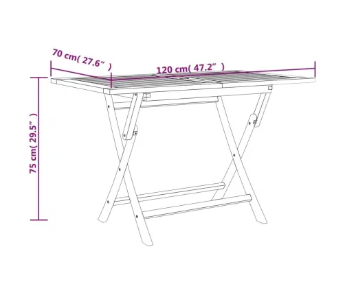 Saliekams Dārza Galds, Pelēks, 120X70X75 Cm, Masīvs Tīkkoks Vidaxl