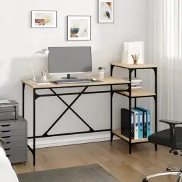 Rakstāmgalds Ar Plauktiem, 135X50X90 Cm, Inženierijas Koks Vidaxl