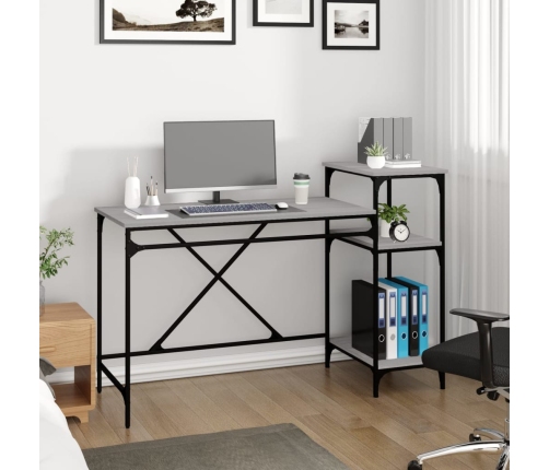 Rakstāmgalds Ar Plauktiem, Pelēks, 135X50X90 Cm, Koks, Dzelzs Vidaxl