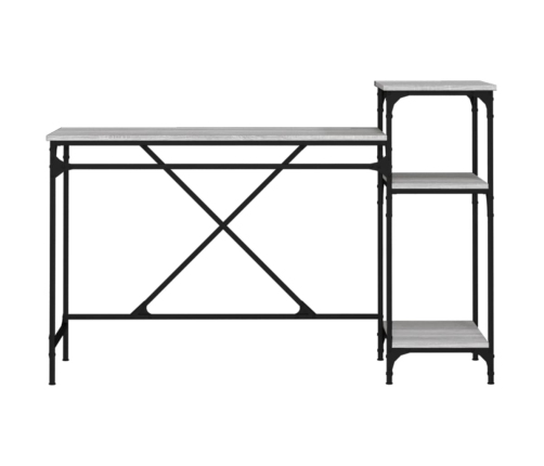 Rakstāmgalds Ar Plauktiem, Pelēks, 135X50X90 Cm, Koks, Dzelzs Vidaxl