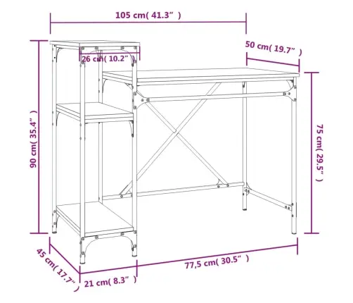 Rakstāmgalds Ar Plauktiem, 105X50X90 Cm, Inženierijas Koks Vidaxl