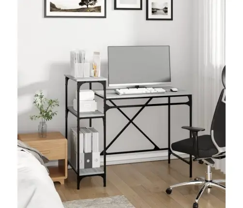 Rakstāmgalds Ar Plauktiem, Pelēks, 105X50X90 Cm, Koks, Dzelzs Vidaxl