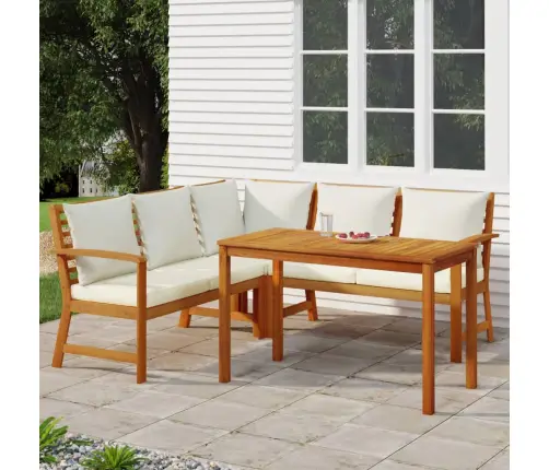 4-Daļīgs Dārza Mēbeļu Komplekts Ar Matračiem, Akācijas Koks Vidaxl