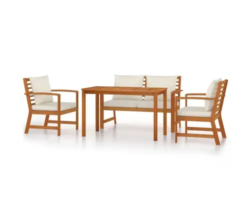 4-Daļīgs Dārza Mēbeļu Komplekts Ar Matračiem, Akācijas Koks Vidaxl