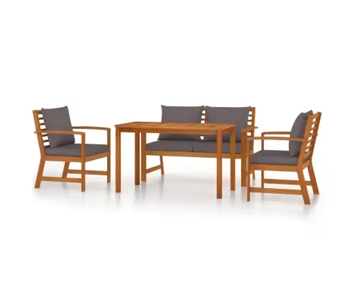 4-Daļīgs Dārza Mēbeļu Komplekts Ar Matračiem, Akācijas Koks Vidaxl