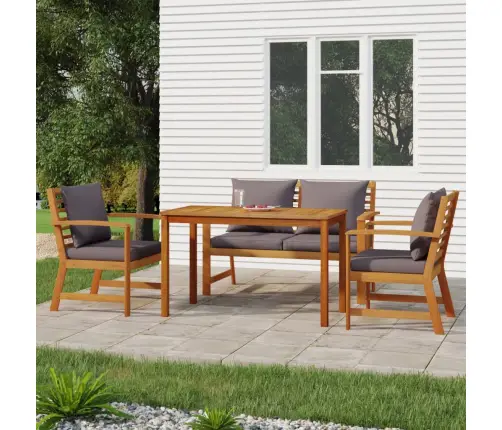 4-Daļīgs Dārza Mēbeļu Komplekts Ar Matračiem, Akācijas Koks Vidaxl