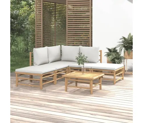 6-Daļīgs Dārza Dīvānu Komplekts Ar Pelēkiem Matračiem, Bambuss Vidaxl