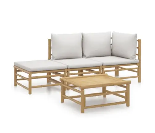 4-Daļīgs Dārza Dīvānu Komplekts Ar Pelēkiem Matračiem, Bambuss Vidaxl